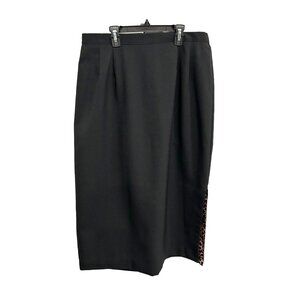 Black Pencil Skirt With Leopard Print Side Slit Sz 16W